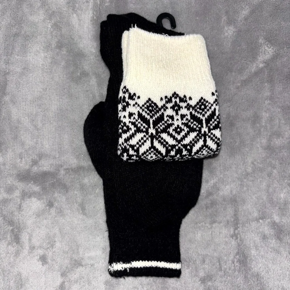Muk Luks Cozy Up Your Mid Calf Tall Boot Socks Women OS (6-11) Black 2 Pair Pack